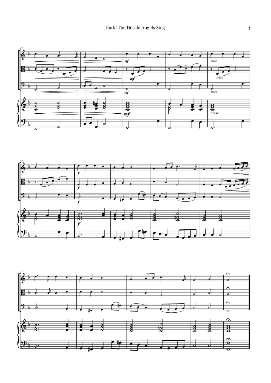 Hark! The Herald Angels Sing Trio Arrangement | Christmas Carol Sheet Music String Trio scores gallery preview page 3