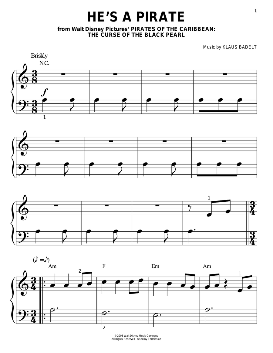 Pirates of the shop caribbean simple piano
