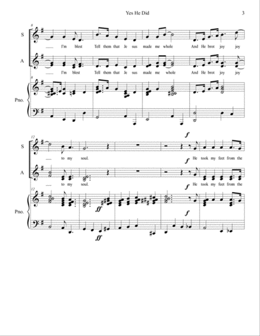 Yes! He Did! SSA Choir Intermediate SSA scores gallery preview page 3