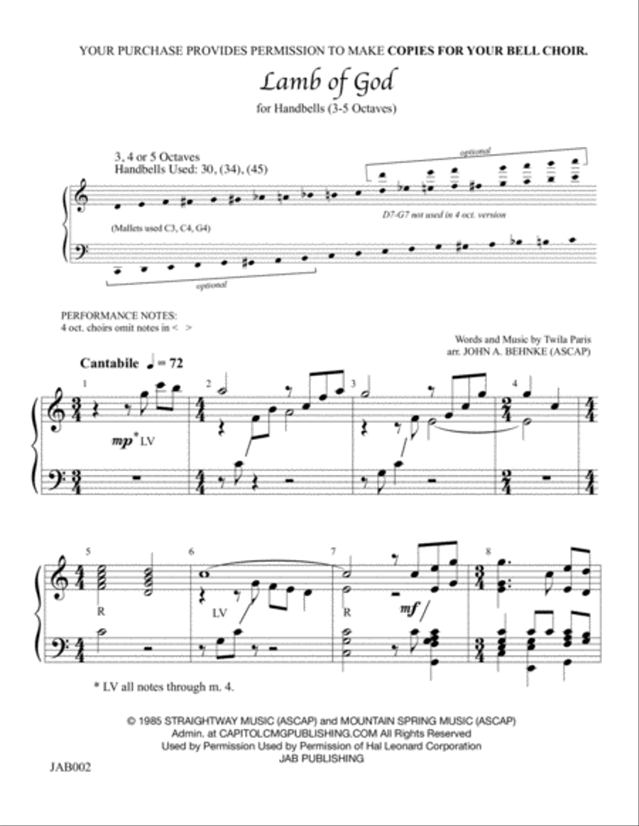 Lamb Of God Lamb Of God Handbell Choir scores gallery preview page 1