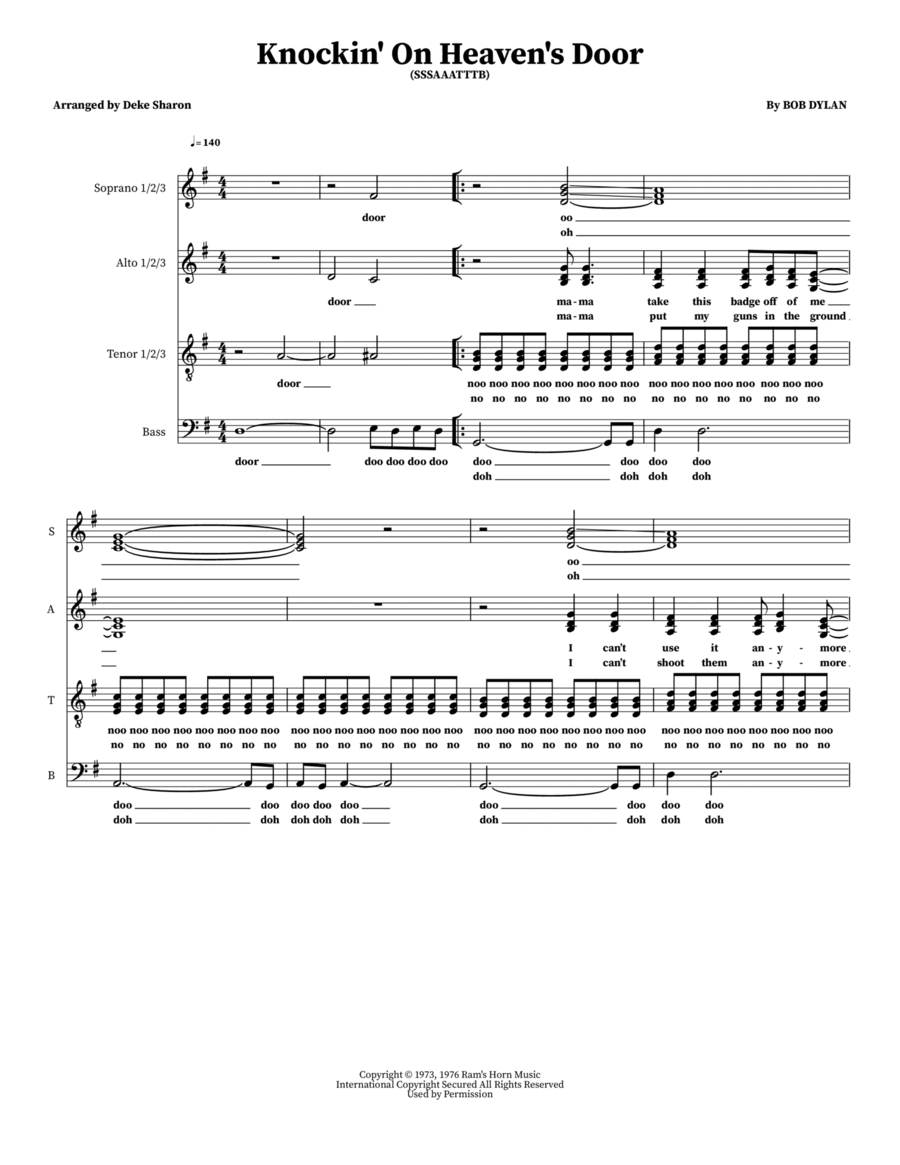 Knockin' On Heaven's Door Choir scores gallery preview page 1