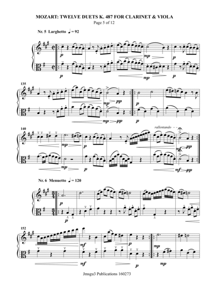 Mozart: 12 Duets K. 487 for Clarinet & Viola image number null