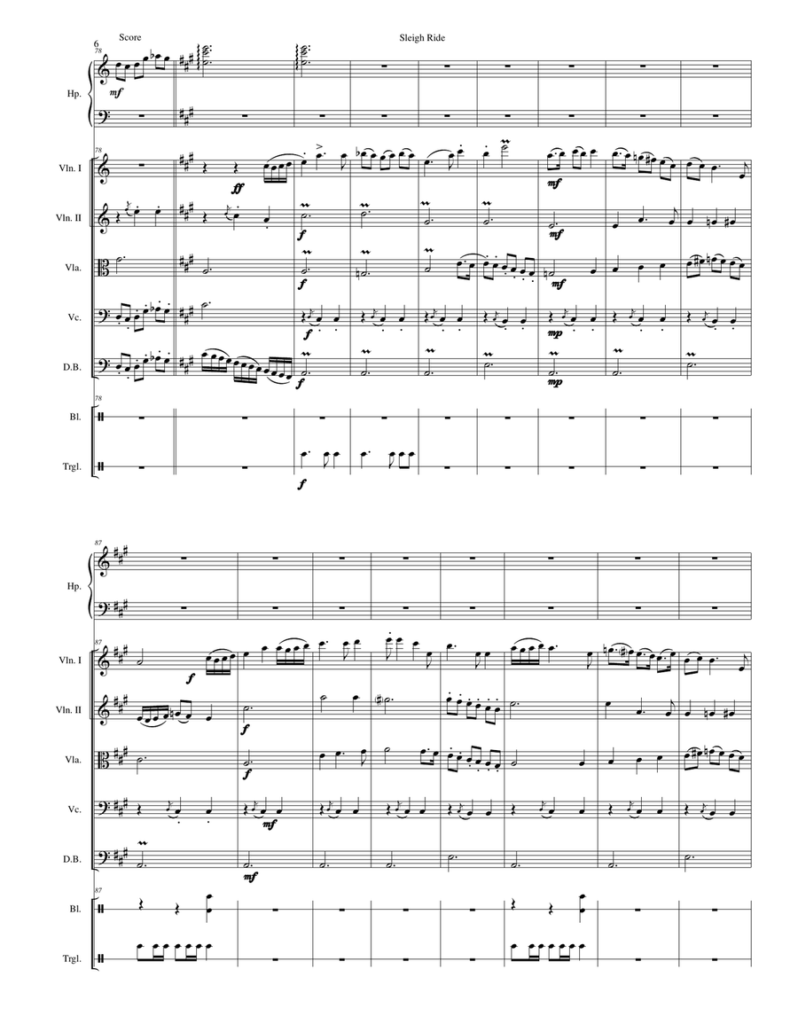 Sleigh ride for strings, harp, bells and triangle String Orchestra scores gallery preview page 6