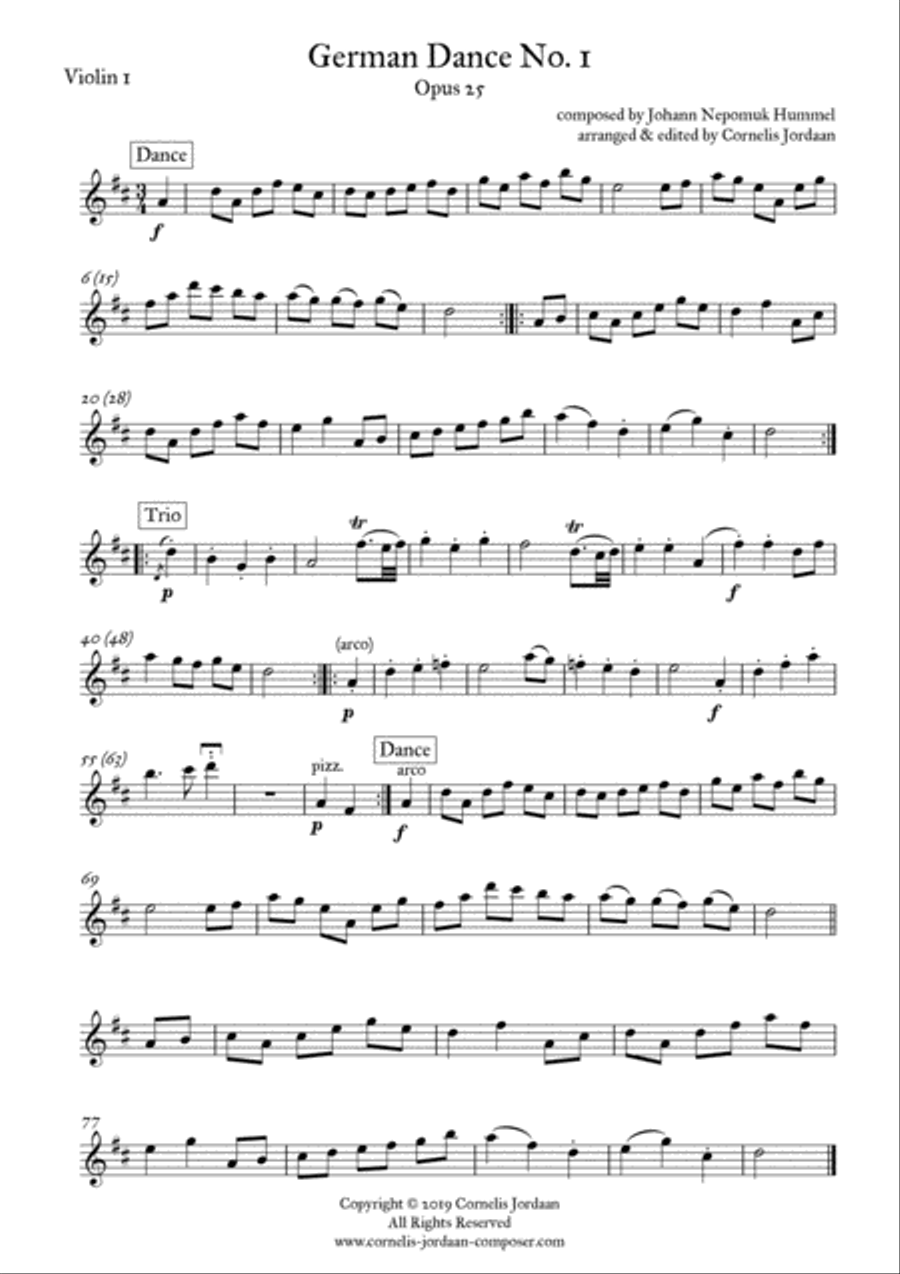 HUMMEL: German Dance No. 1, Opus 25, arranged for string quartet String Quartet scores gallery preview page 4