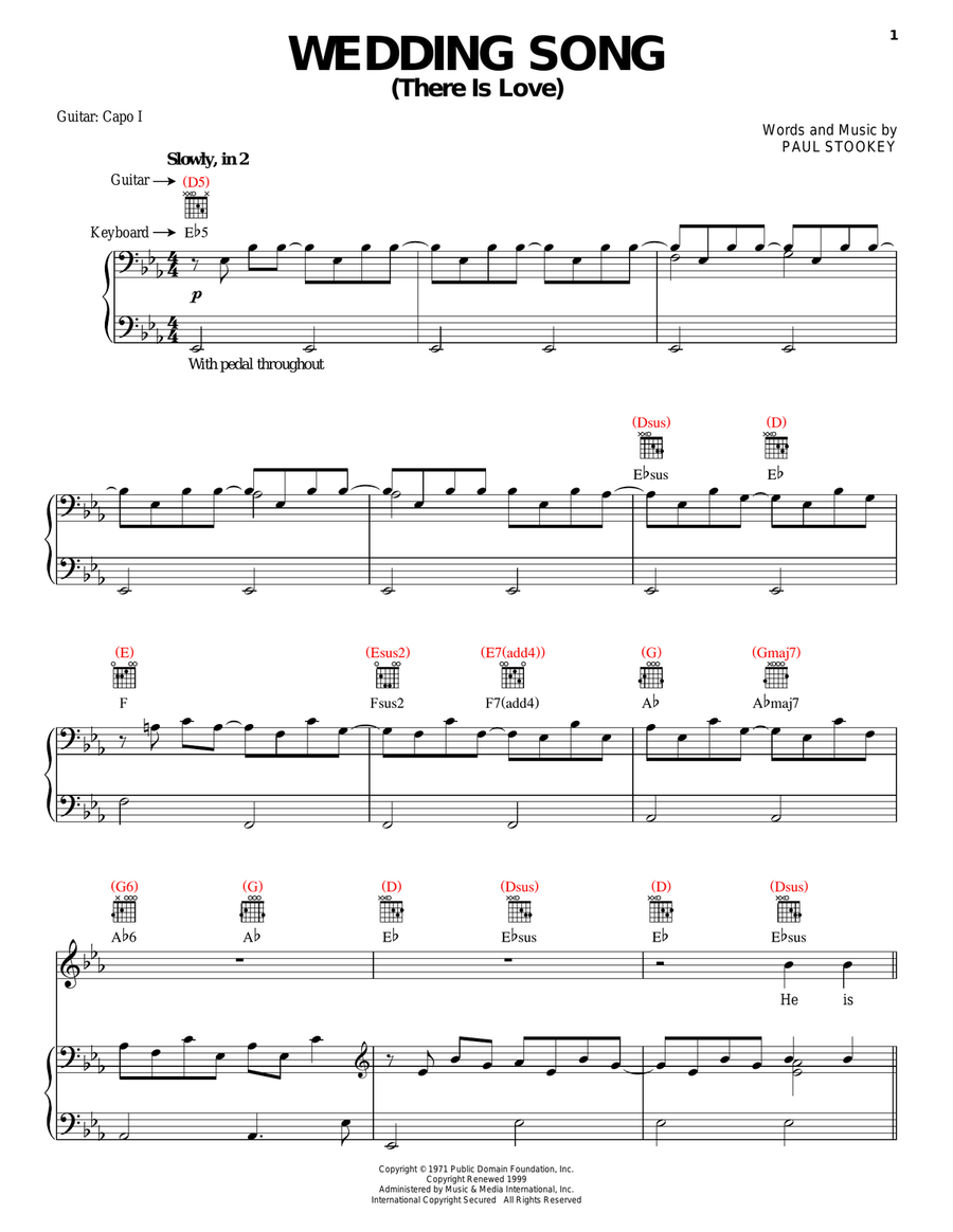 Wedding Song (There Is Love) Piano, Vocal, Guitar scores gallery preview page 1