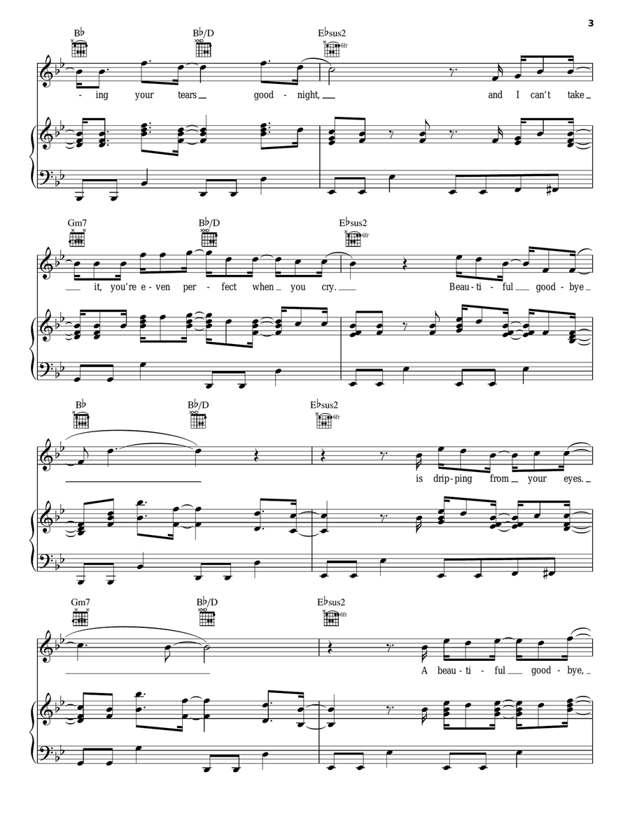 Beautiful Goodbye Piano, Vocal, Guitar scores gallery preview page 3