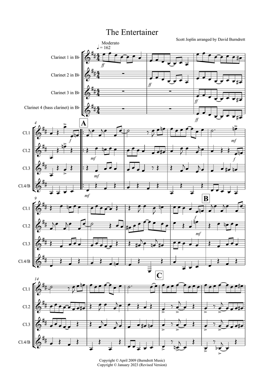 The Entertainer for Clarinet Quartet Clarinet Quartet scores gallery preview page 1