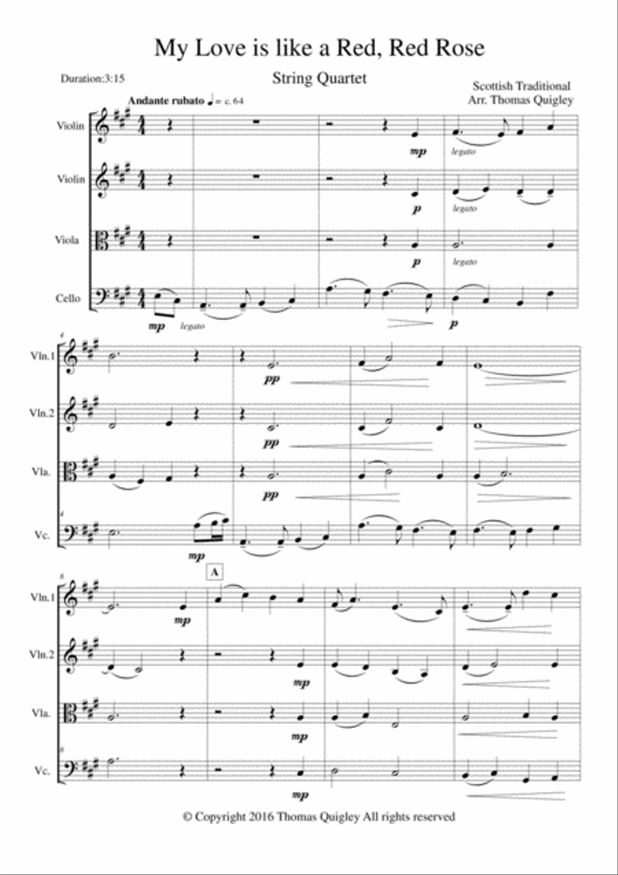 My Love is like a Red, Red Rose String Quartet scores gallery preview page 1