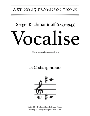 Book cover for RACHMANINOFF: Vocalise, Op. 34 no. 14 (in 7 keys: C-sharp, C, B, B-flat, A, A-flat, and G minor)