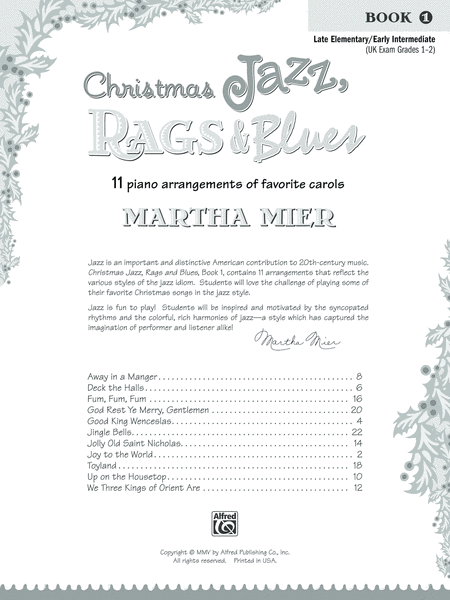 Christmas Jazz, Rags & Blues, Book 1 by Martha Mier Easy Piano - Sheet Music