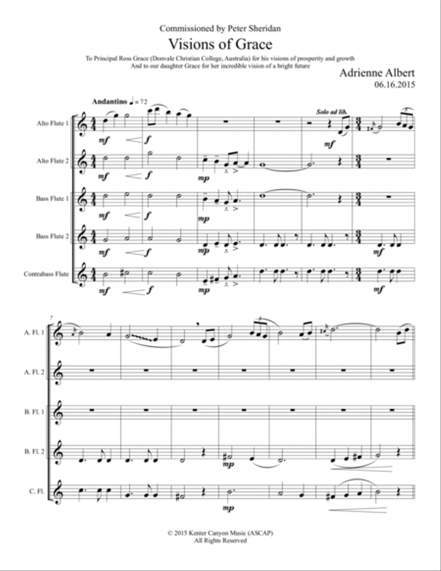 Visions of Grace (2015) Quintet for Low Flutes Small Ensemble scores gallery preview page 3