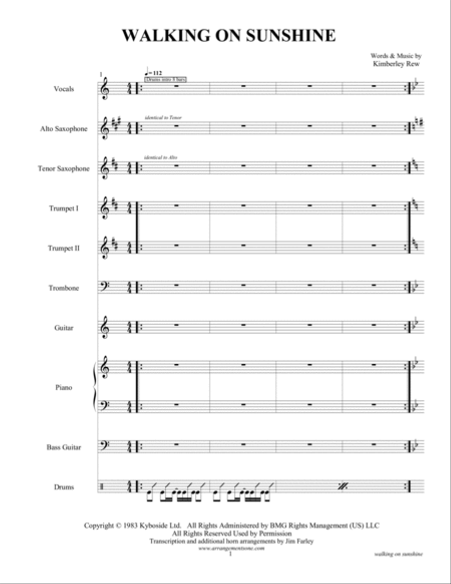 Walking On Sunshine Tenor Saxophone scores gallery preview page 3