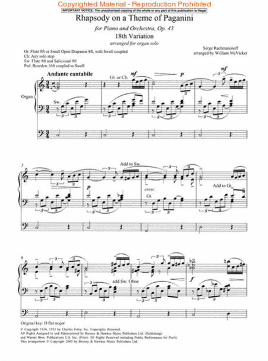 18th Variation from Rhapsody on a Theme of Paganini, Op. 43 Organ scores gallery preview page 2