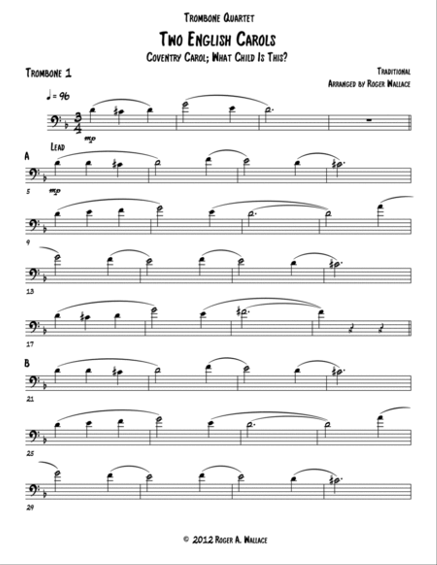 Two English Carols (Coventry Carol; What Child Is This?) - Trombone Quartet Brass Quartet scores gallery preview page 4