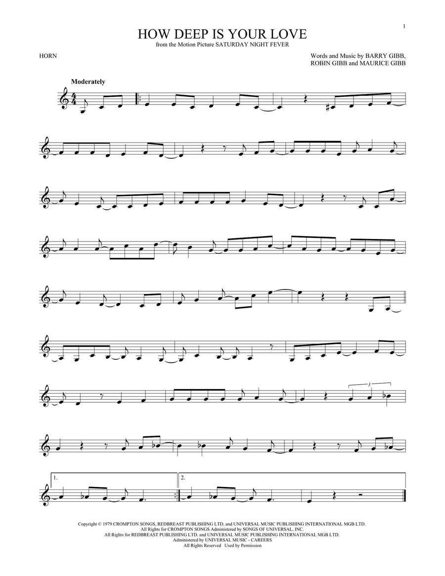 How Deep Is Your Love Horn Solo scores gallery preview page 1