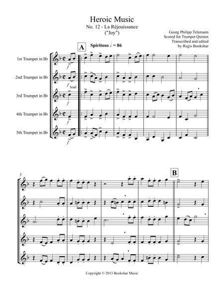 Heroic Music - No. 12. La Rejouissance (Eb) (Trumpet Quintet) image number null