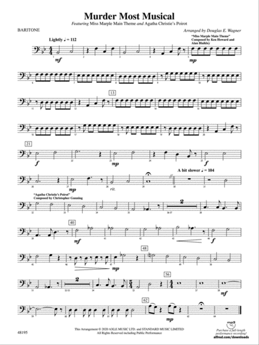 Murder Most Musical: Baritone B.C. Concert Band scores gallery preview page 1