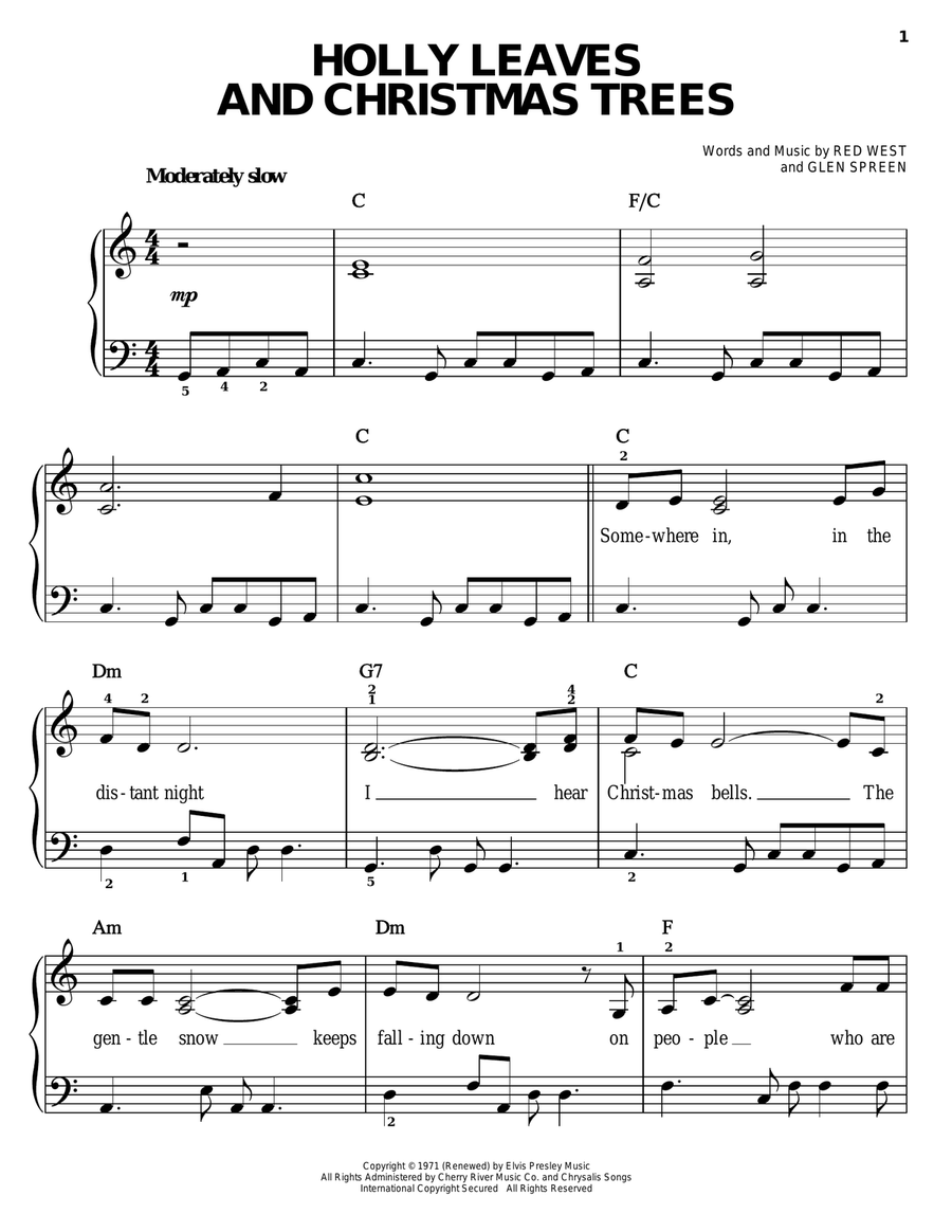 Holly Leaves And Christmas Trees Easy Piano scores gallery preview page 1