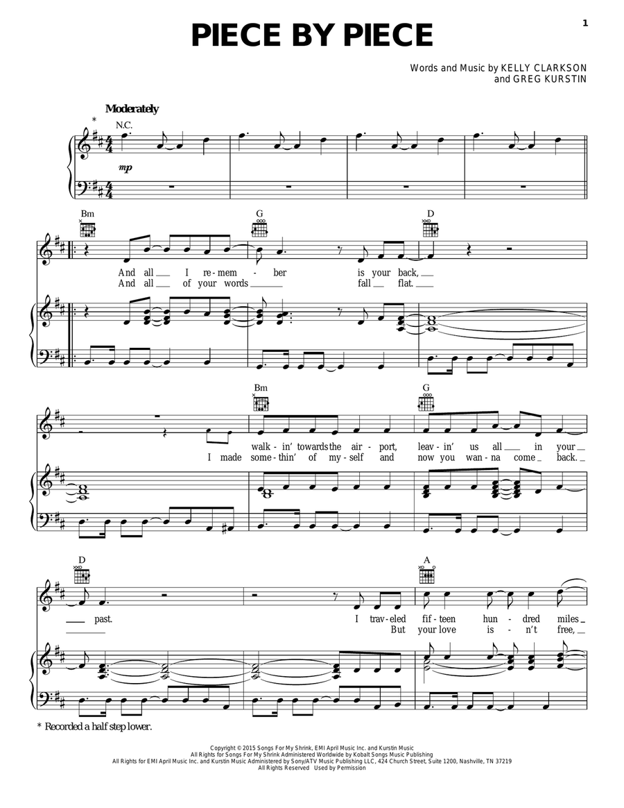 Piece By Piece Piano, Vocal, Guitar scores gallery preview page 1