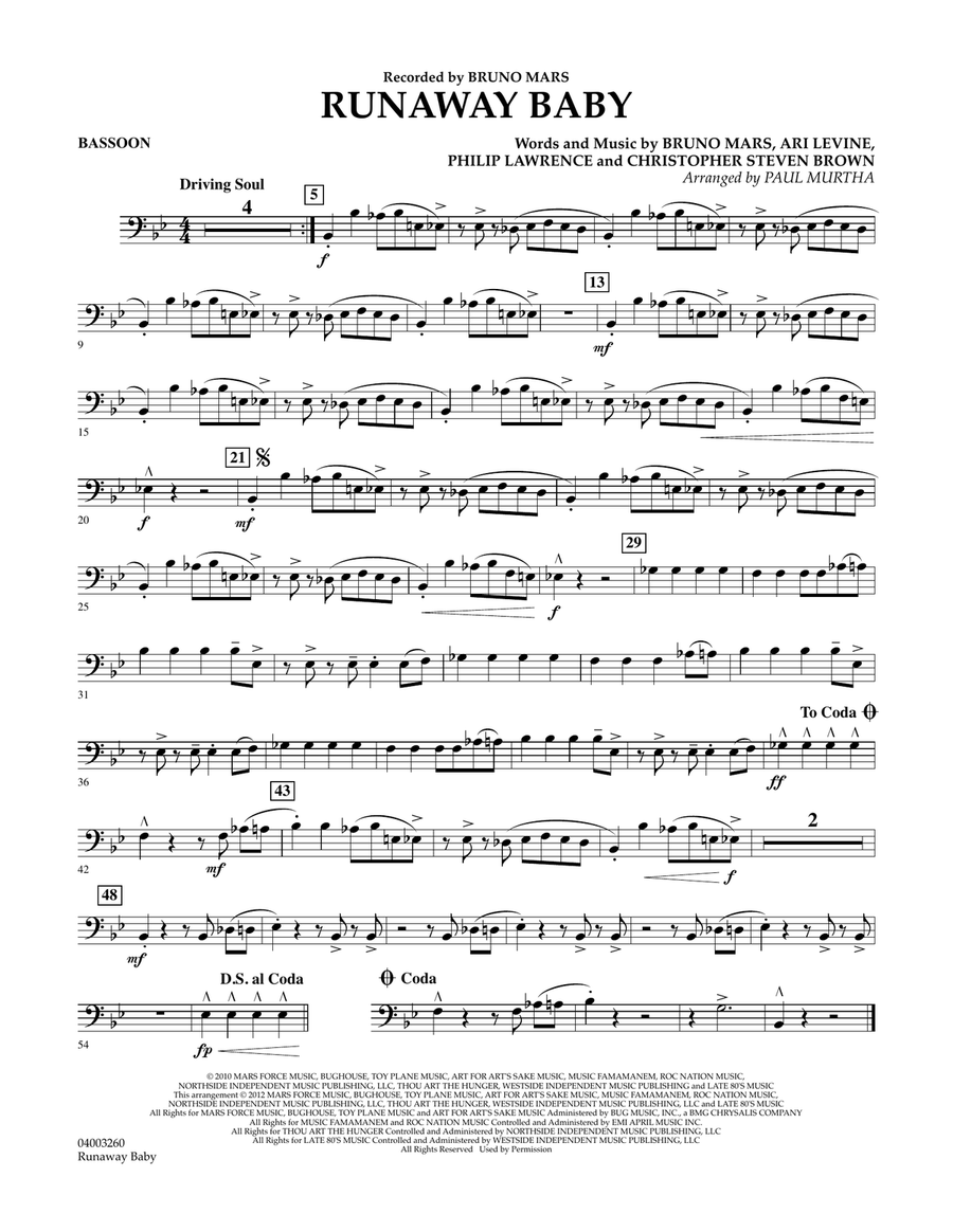Runaway Baby - Bassoon Runaway Baby - Bassoon Concert Band scores gallery preview page 1