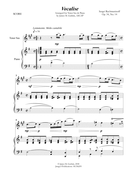 Rachmaninoff: Vocalise for Tenor Sax & Piano image number null
