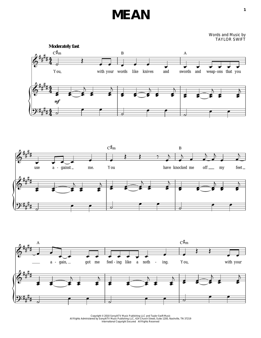 Mean Piano, Vocal scores gallery preview page 1