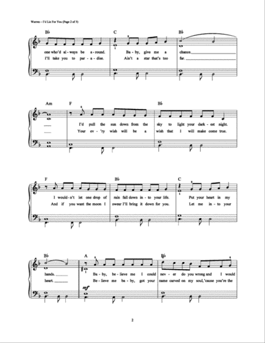 I'd Lie For You (And That's The Truth) Easy Piano scores gallery preview page 2