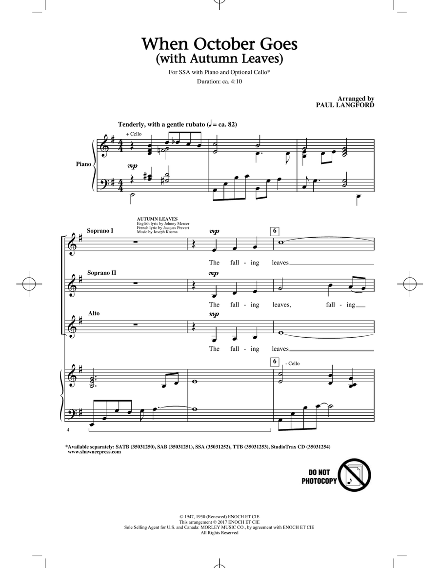 When October Goes (with Autumn Leaves) SSA scores gallery preview page 1
