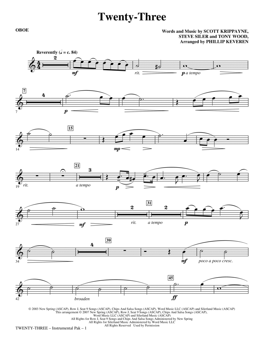 Twenty-Three (arr. Phillip Keveren) - Oboe Choir scores gallery preview page 1