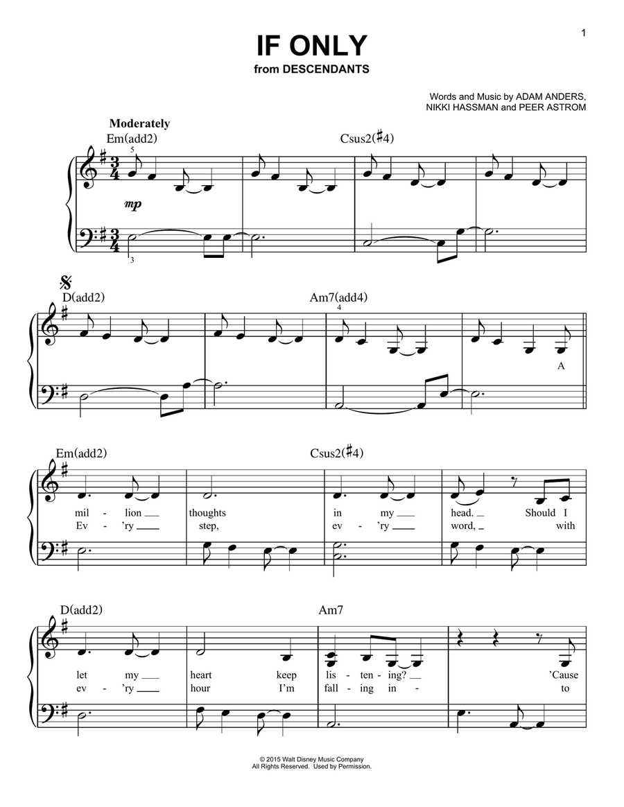 If Only (from Disney's Descendants) Easy Piano scores gallery preview page 1