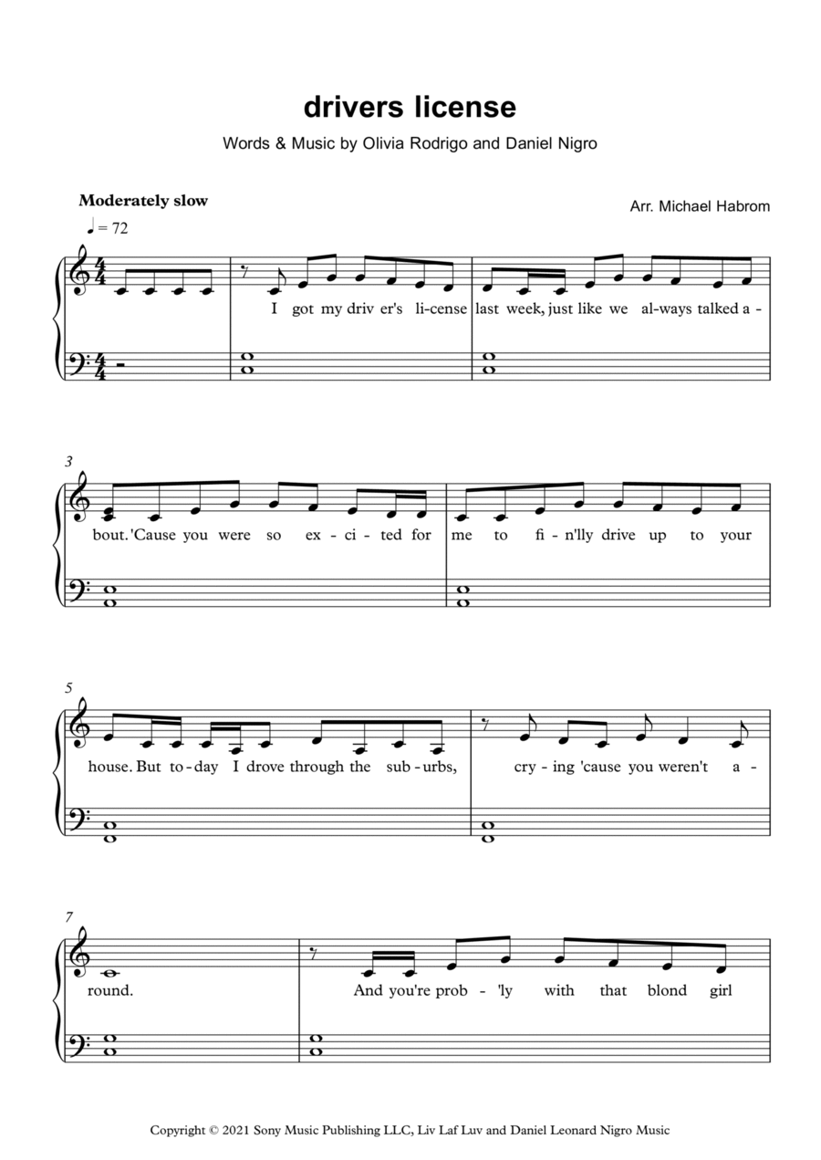 Drivers License Easy Piano scores gallery preview page 1