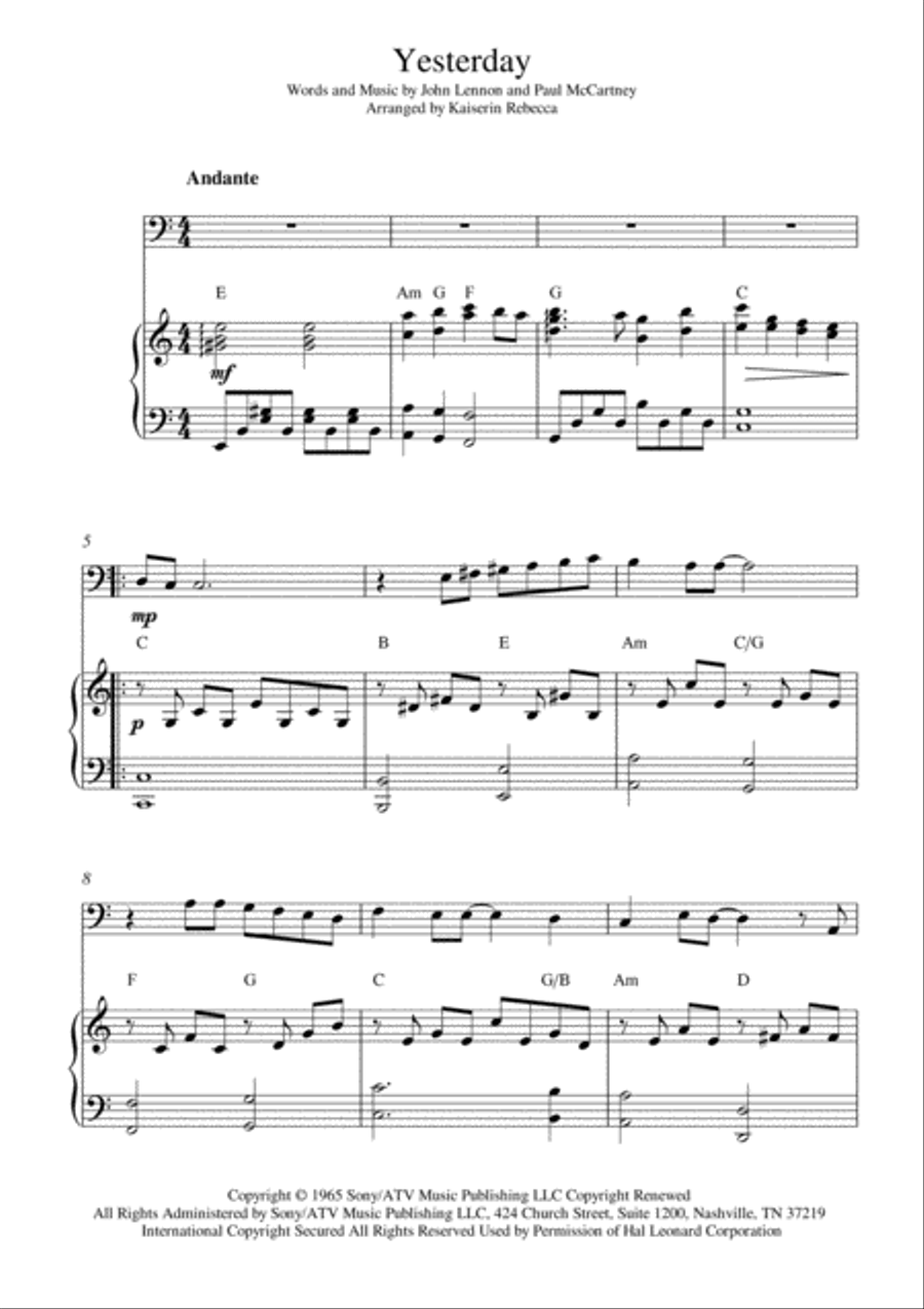 Yesterday Yesterday Piano scores gallery preview page 1
