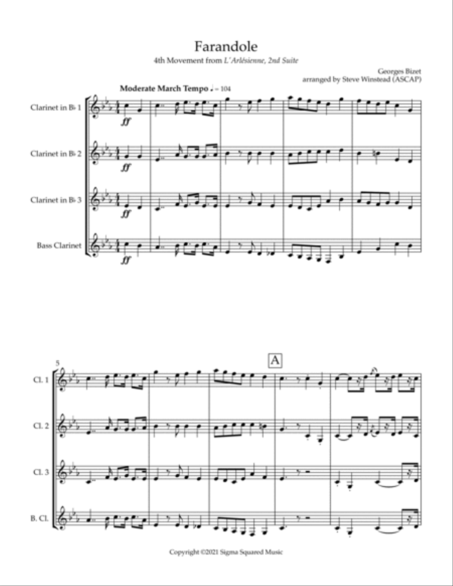 Farandole from L'Arlesienne for Clarinet Quartet Clarinet Quartet scores gallery preview page 2