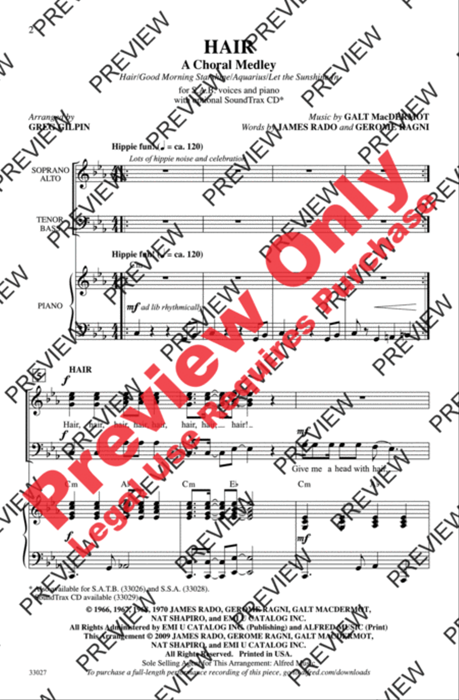 Hair: A Choral Medley 3-Part scores gallery preview page 2