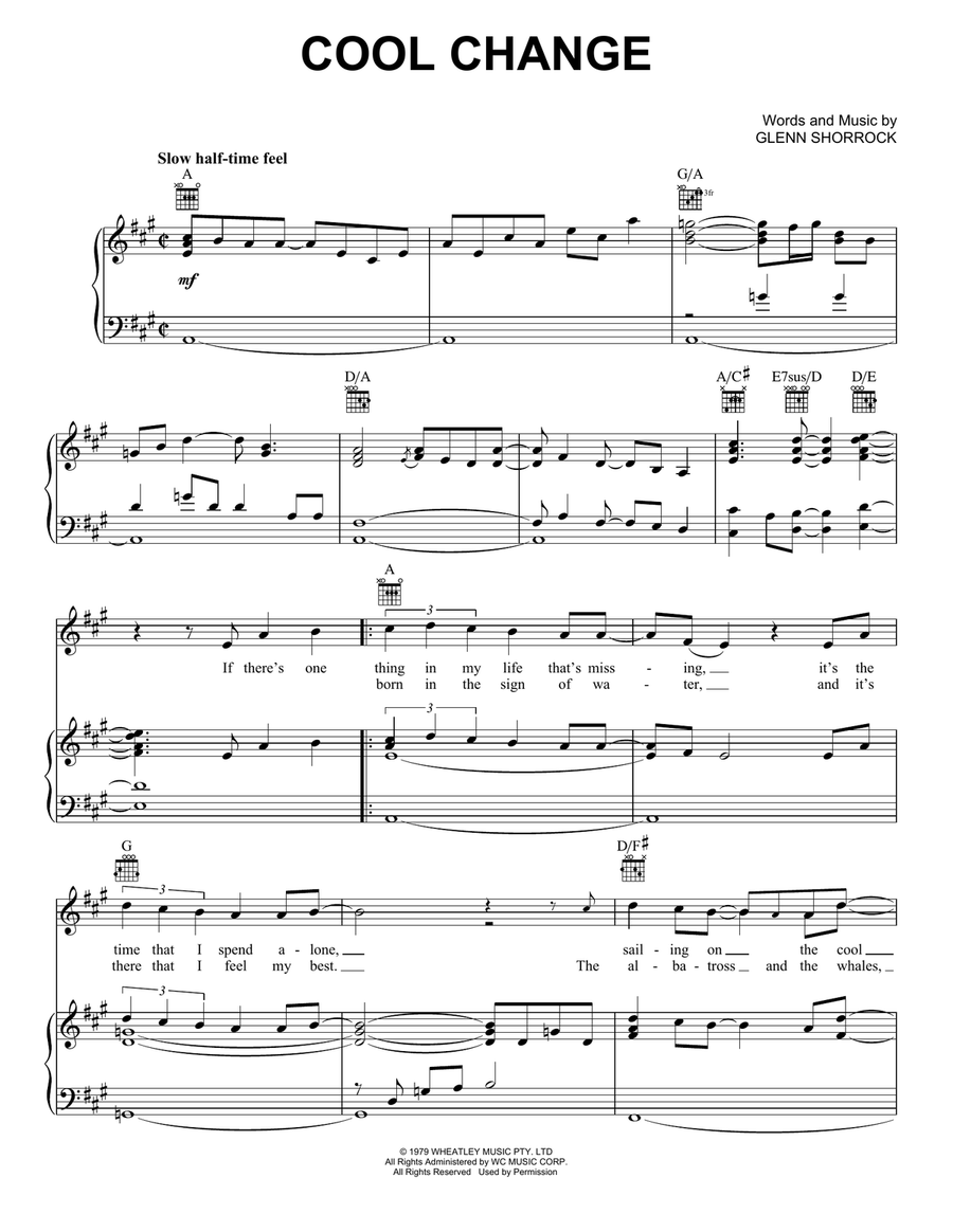 Cool Change Piano, Vocal, Guitar scores gallery preview page 1