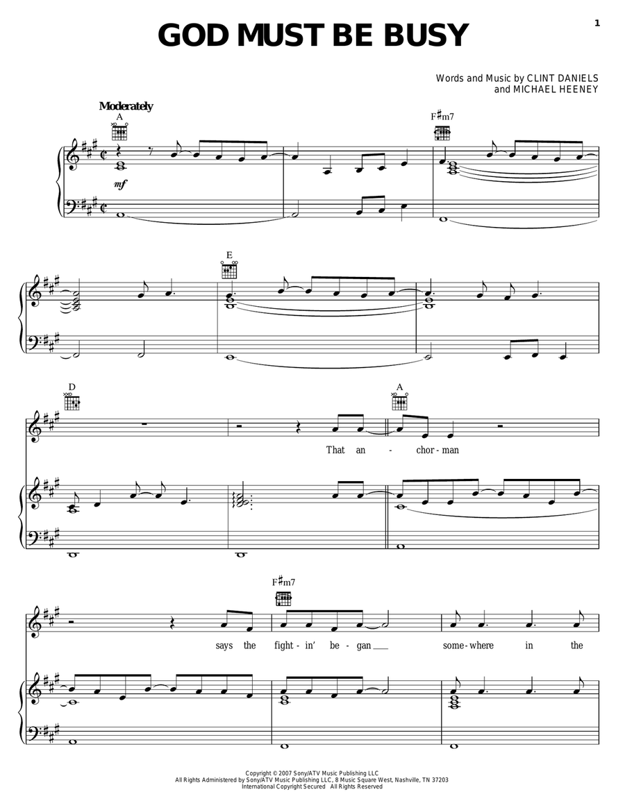 God Must Be Busy Piano, Vocal, Guitar scores gallery preview page 1