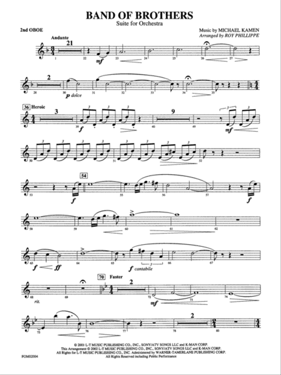 Band of Brothers: 2nd Oboe Full Orchestra scores gallery preview page 1