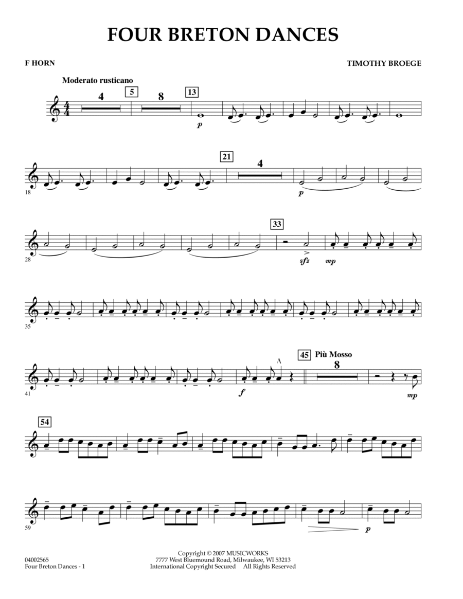 Four Breton Dances - F Horn Horn scores gallery preview page 1