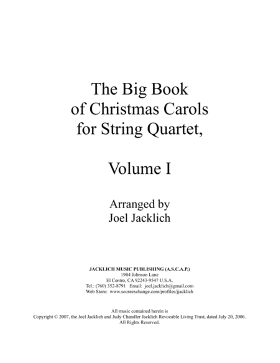 The Big Book of Christmas Carols for String Quartet, Vol. I