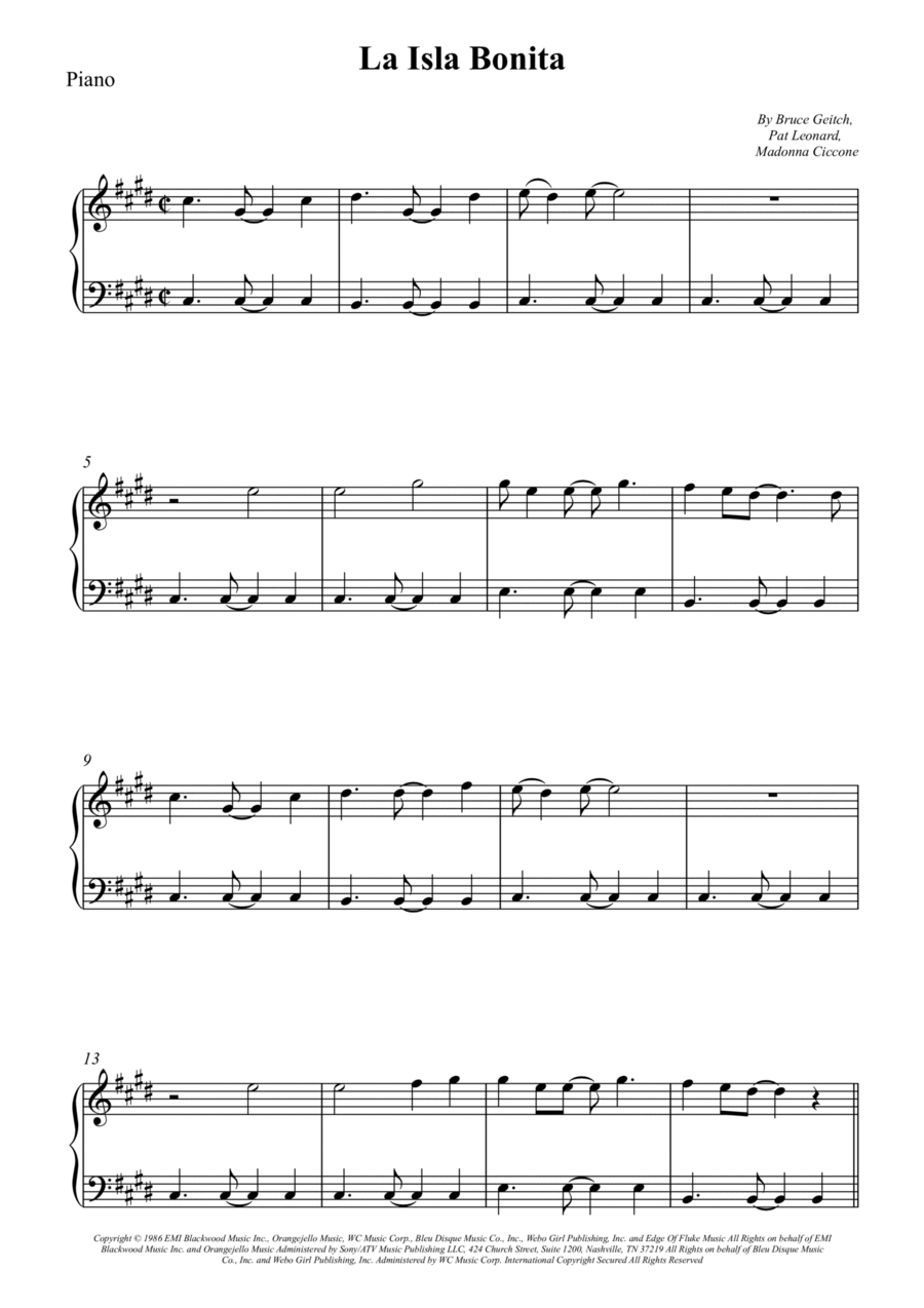 La Isla Bonita Piano Solo scores gallery preview page 1