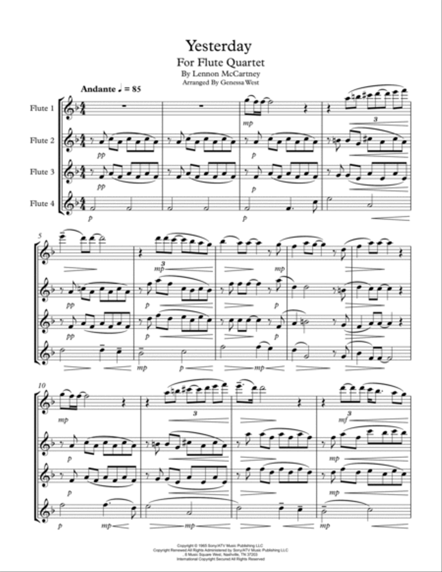 Yesterday Yesterday Flute Quartet scores gallery preview page 2