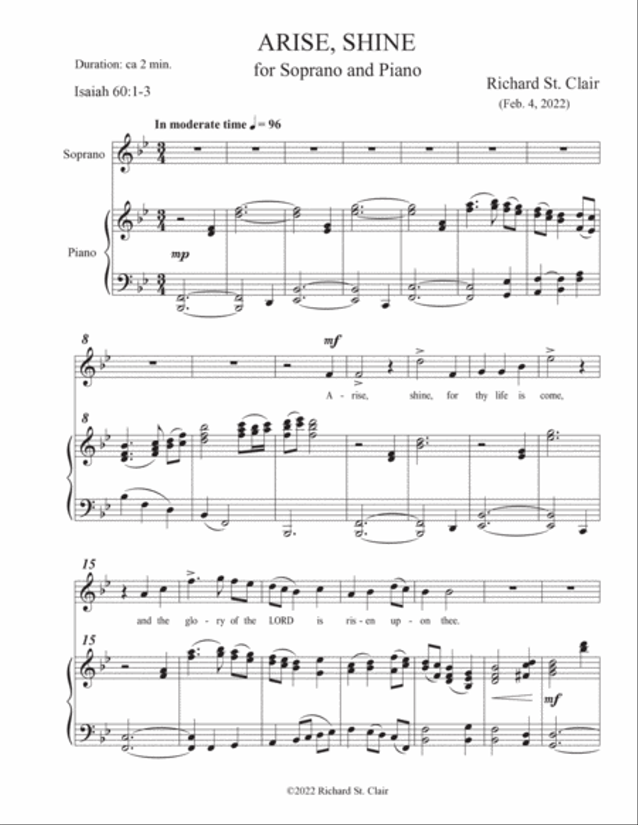 ARISE, SHINE for Soprano and Piano image number null