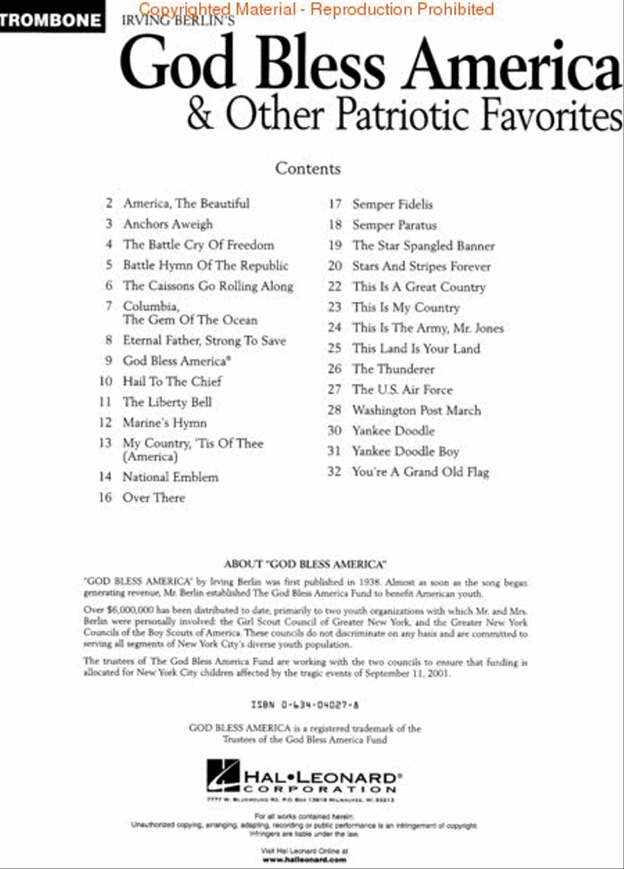 God Bless America and Other Patriotic Favorites Trombone scores gallery preview page 2