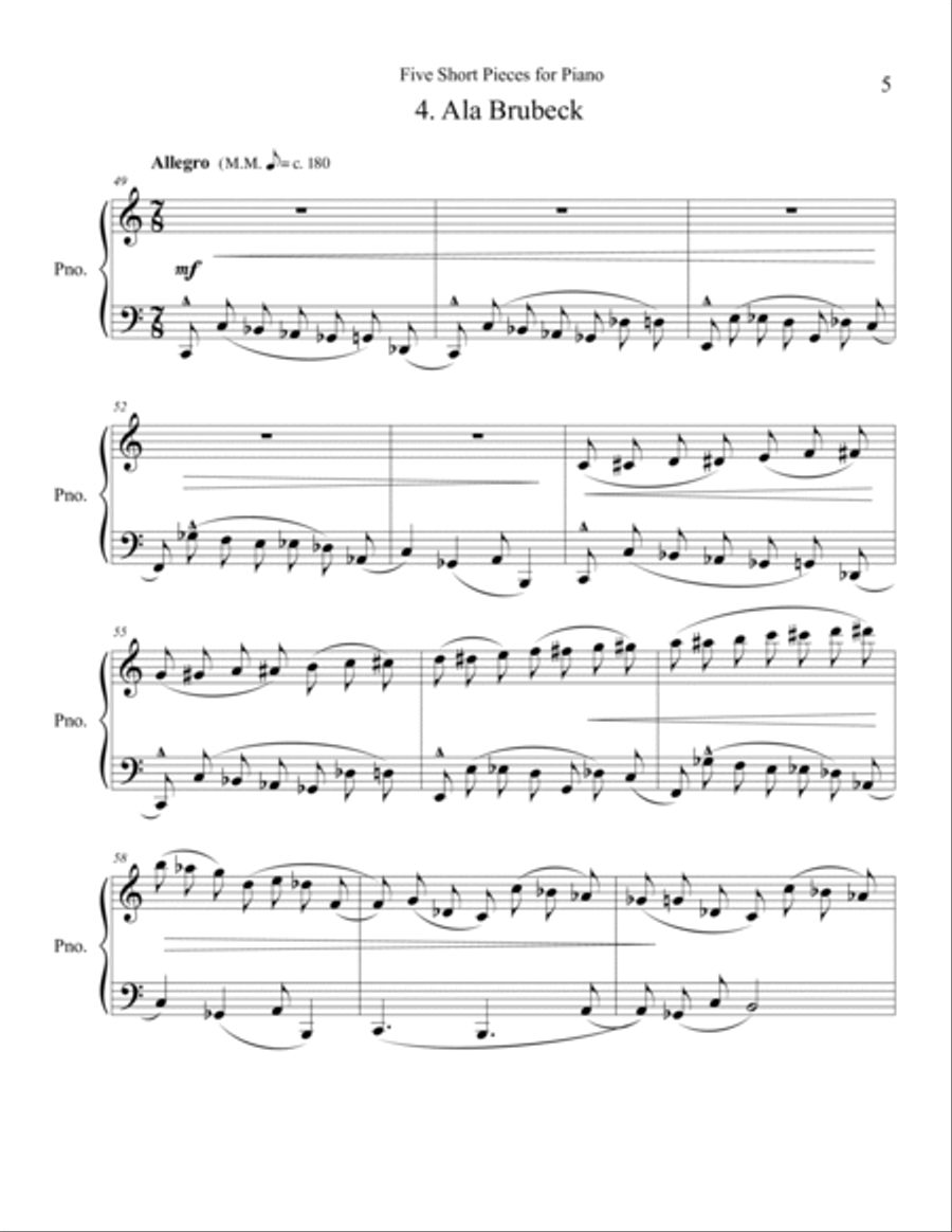 Five Short Pieces for Piano Piano Solo scores gallery preview page 5