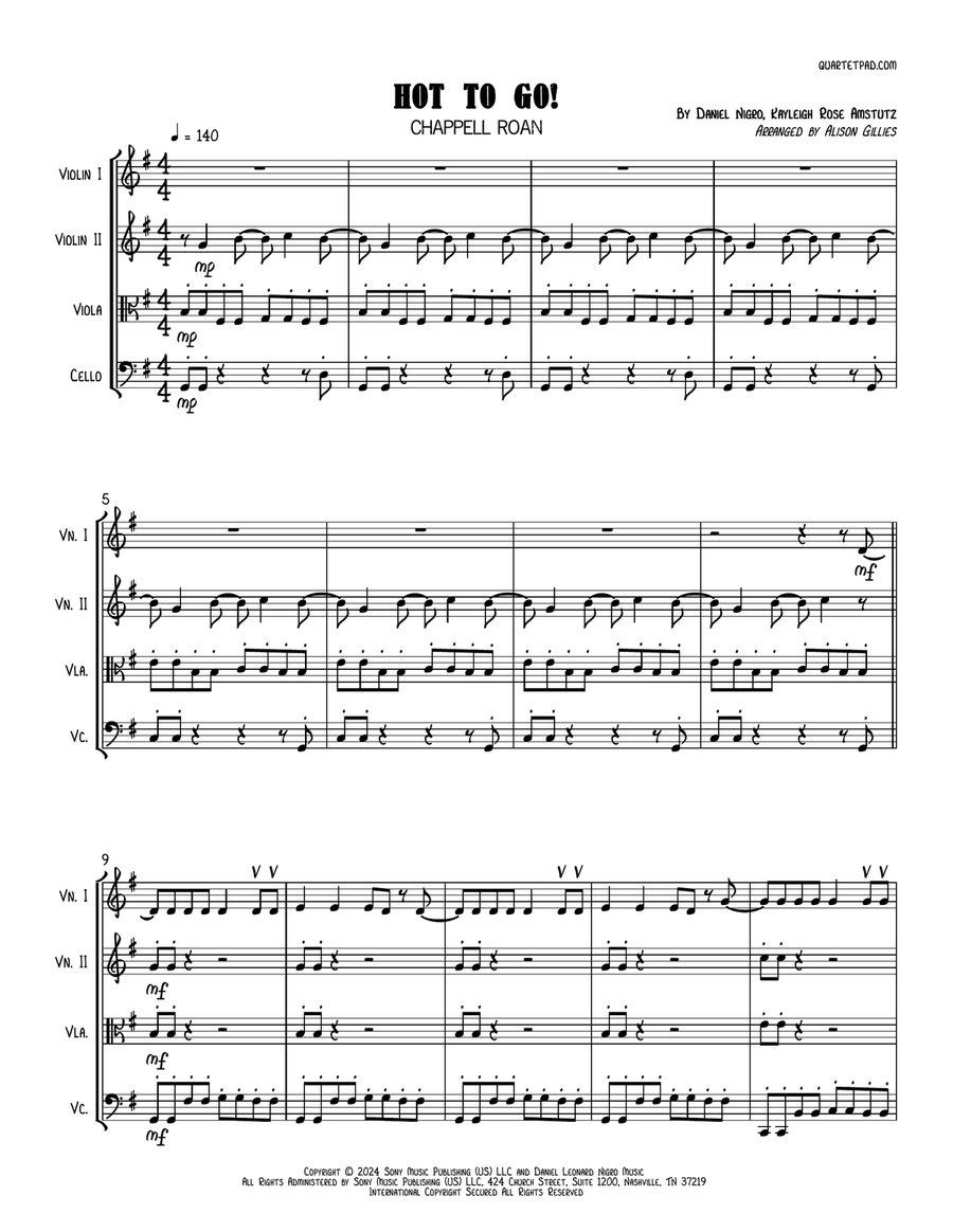 Hot To Go String Quartet scores gallery preview page 1