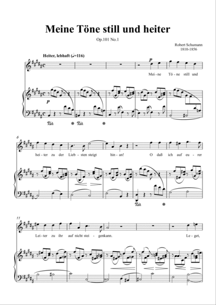 Schumann-Meine Töne still und heiter,Op.101 No.1 in B Major for Voice and Piano Voice Solo scores gallery preview page 2