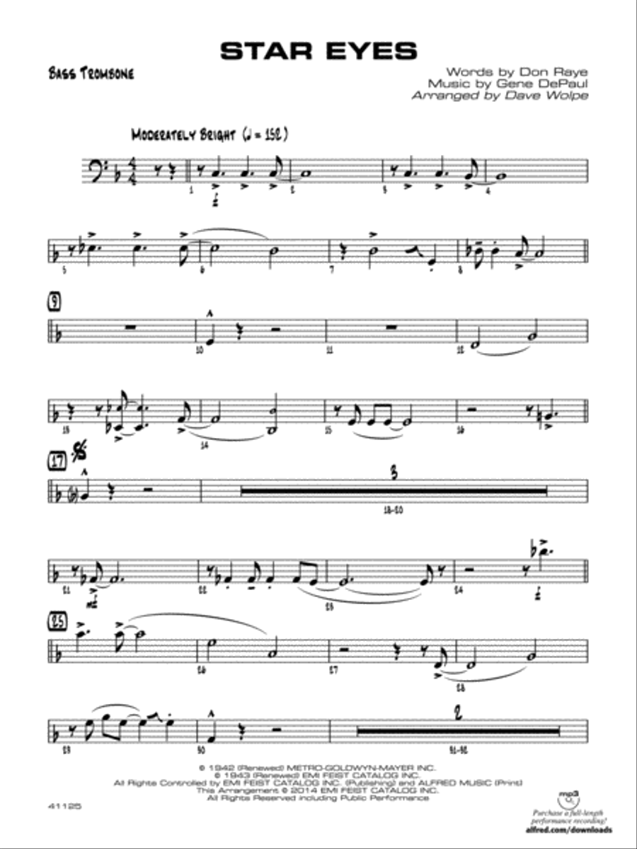 Star Eyes: 4th Trombone Star Eyes: 4th Trombone Jazz Ensemble scores gallery preview page 1