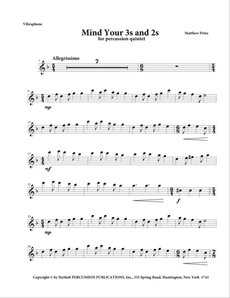 Mind your 3s and 2s Mind your 3s and 2s Marimba scores gallery preview page 1