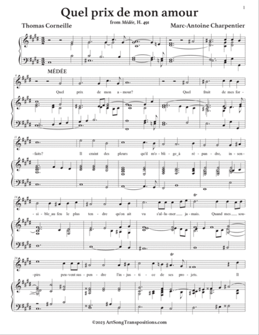 CHARPENTIER: Quel prix de mon amour (transposed to C-sharp minor) Voice scores gallery preview page 2