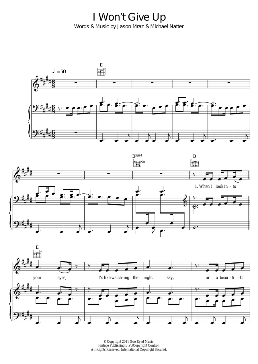 I Won't Give Up Acoustic Guitar scores gallery preview page 1